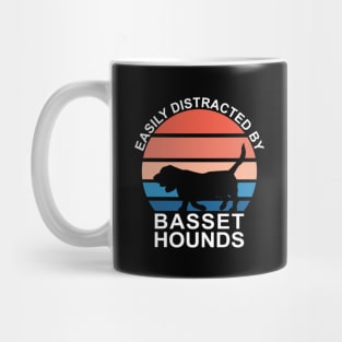 Easily Distracted By Basset Hounds - White Text Mug